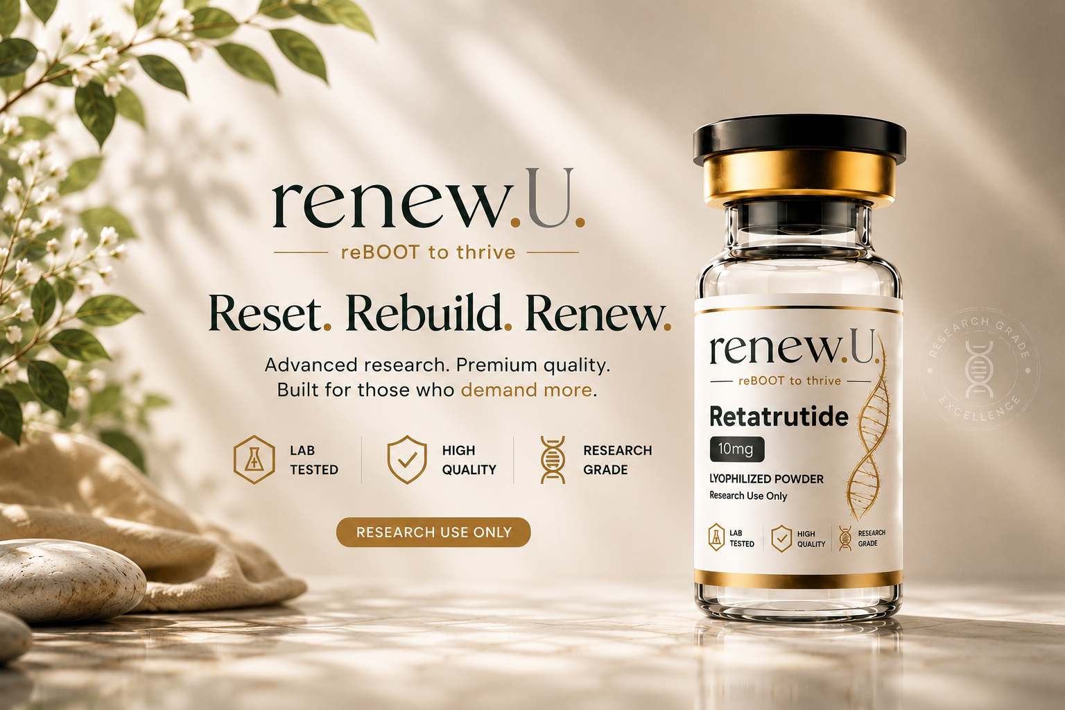 RenewU Australia — Retatrutide and research peptides at 99%+ purity, HPLC-MS verified, same-day dispatch
