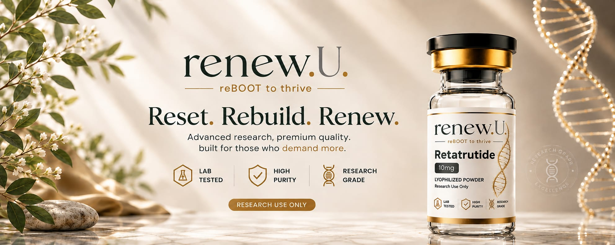 RenewU Australia — Retatrutide and research peptides at 99%+ purity, HPLC-MS verified, dispatched same day